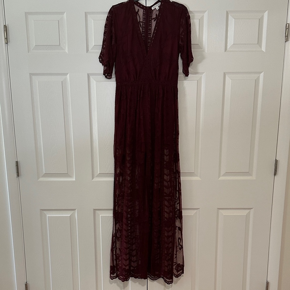 Wine Lace Romper Dress